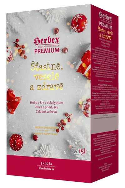 HERBEX Premium čaj Šťastné, veselé a zdravé 3×20 ks, vianočné balenie čajov