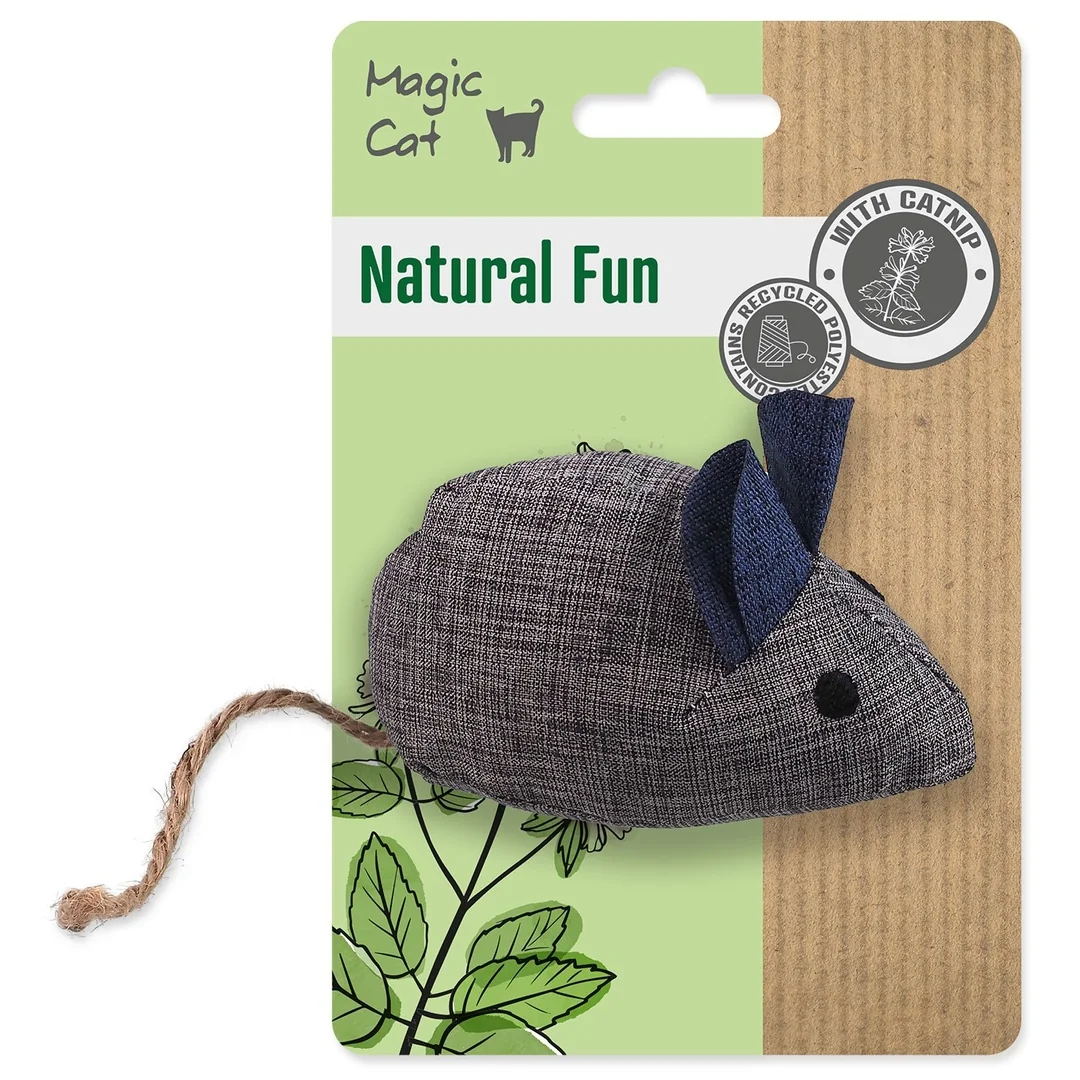 Hračka Magic Cat Natural Fun myš s kocúrnikom šedá 8cm