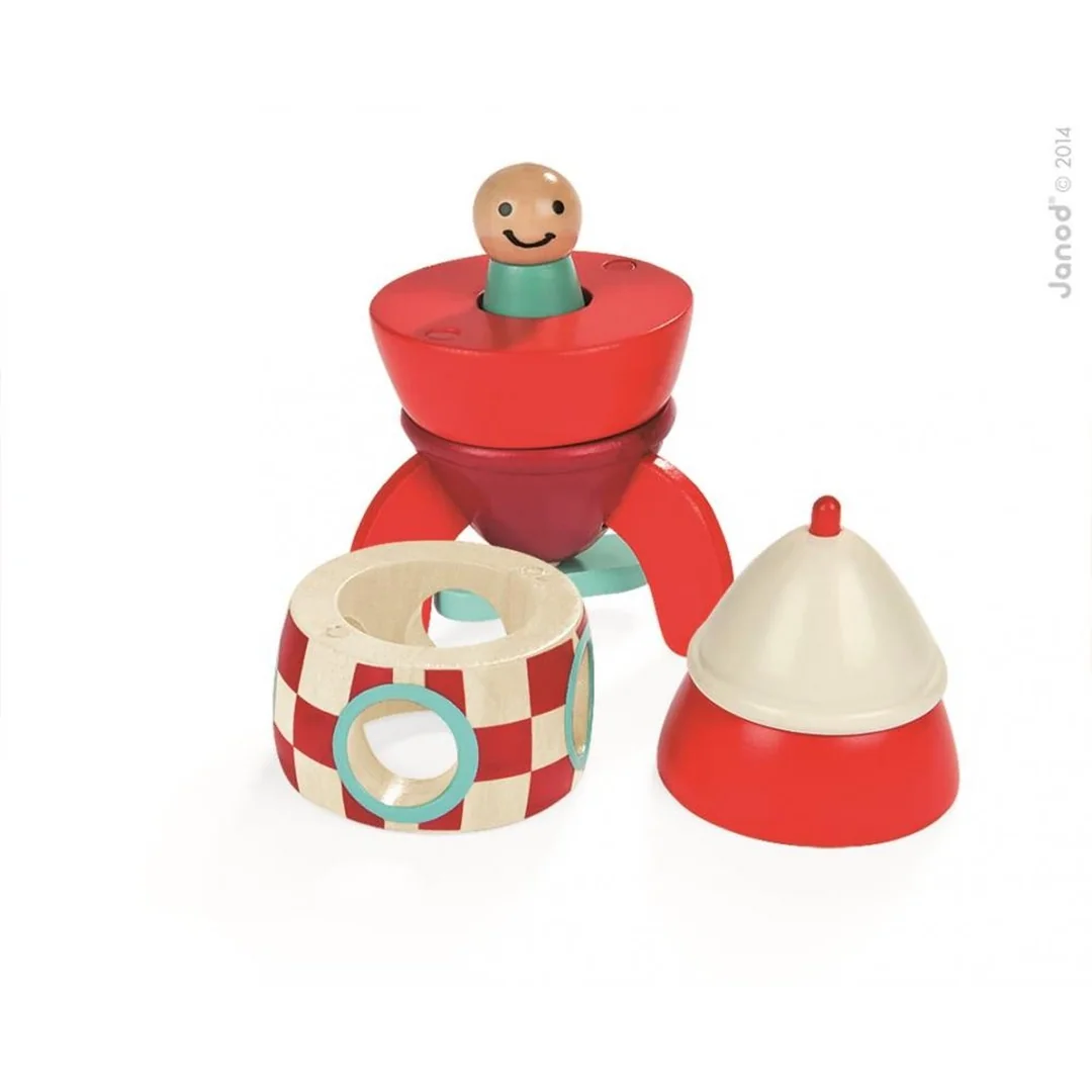 Janod Drevená magnetická skladačka Raketa Kit Magnet 16 cm 9 ks