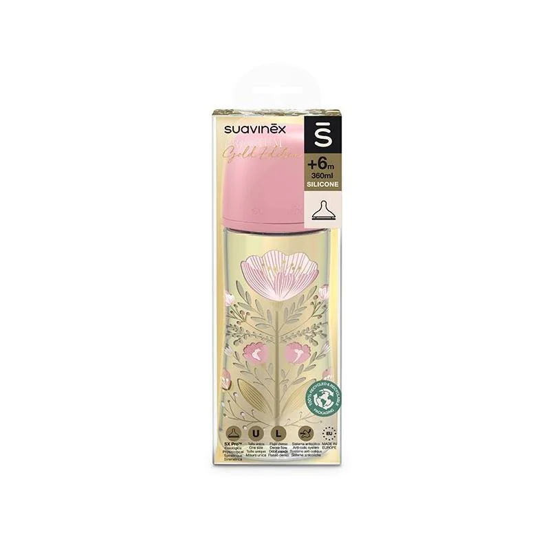 SUAVINEX - Gold Dojčenská Fľaša 360Ml Fyziol prietok L - Ružová
