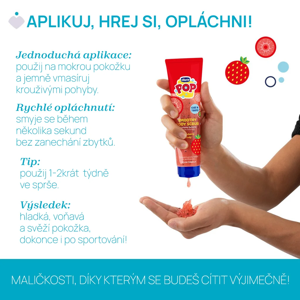 CHICCO Telový peeling Strawberry Smoothie POP pre deti a teenagerov 150 ml