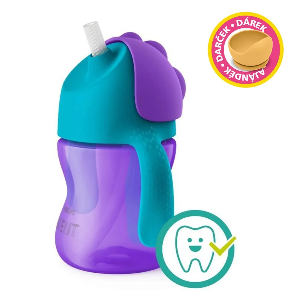 Philips AVENT Hrnček 200 ml Bendy s ohybnou slamkou dievča+darček PETITE&MARS Miska 6m+ 1 ks