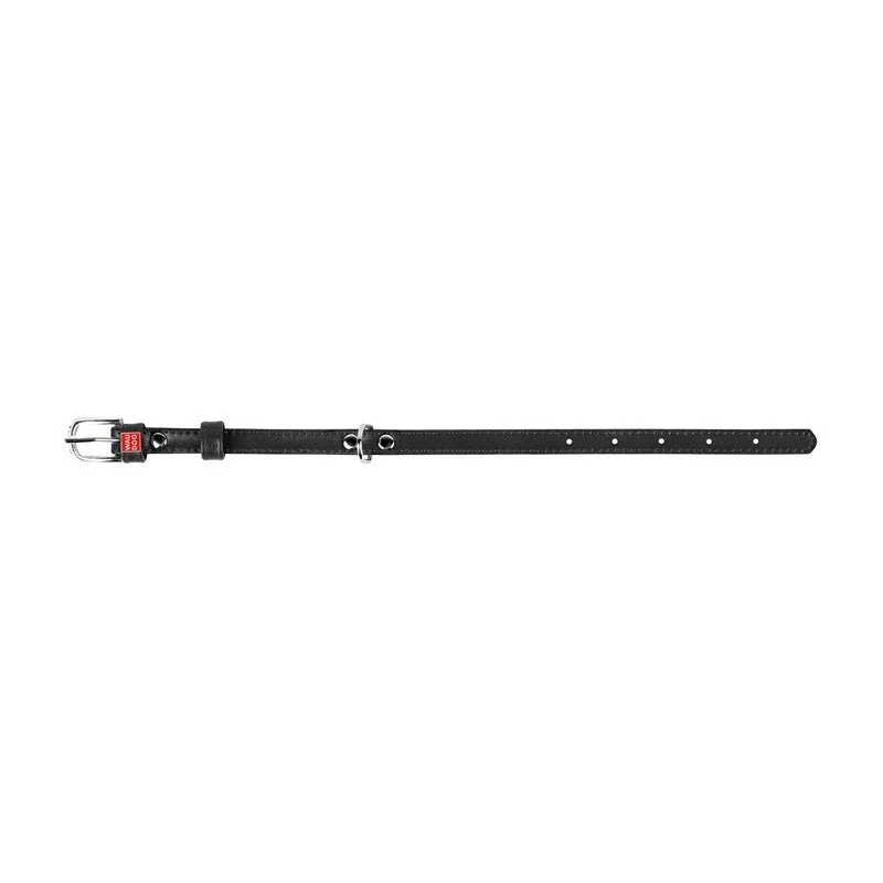 Plochý kožený obojok čiernej farby, Obvod krku: 21-29 cm, širka: 12 mm