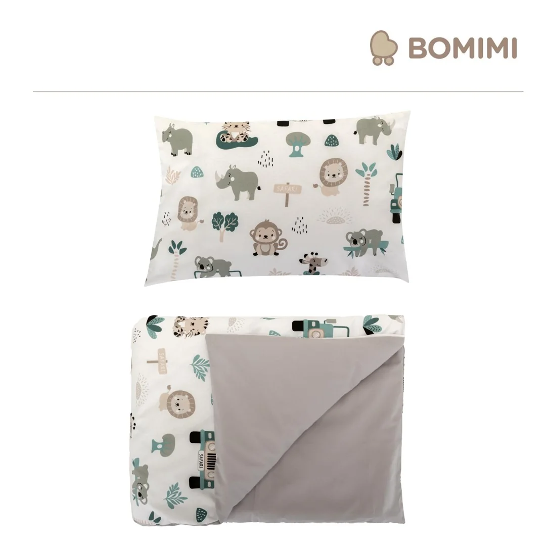 Bomimi Detské obliečky 120x90 + 40x60 Mobilná zoo, sivá