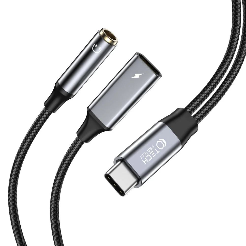 Tech-Protect Ultraboost adaptér USB-C - USB-C / 3.5mm jack 60W 6A PD, čierny čierny