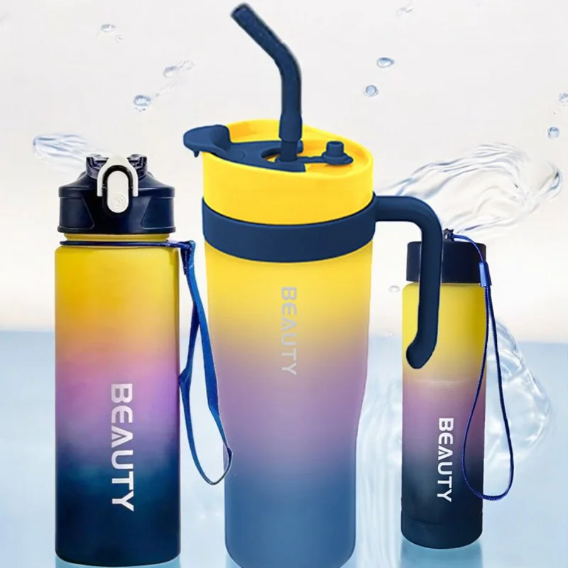 Livefy 3in1 Set fľašky na vodu a pohár Sunrise, ombre