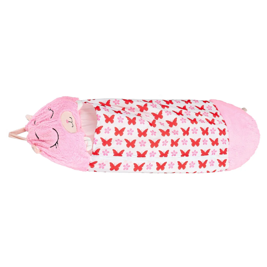 Detský turistický spacák 2v1 s vankúšom 125×50 cm – ružový