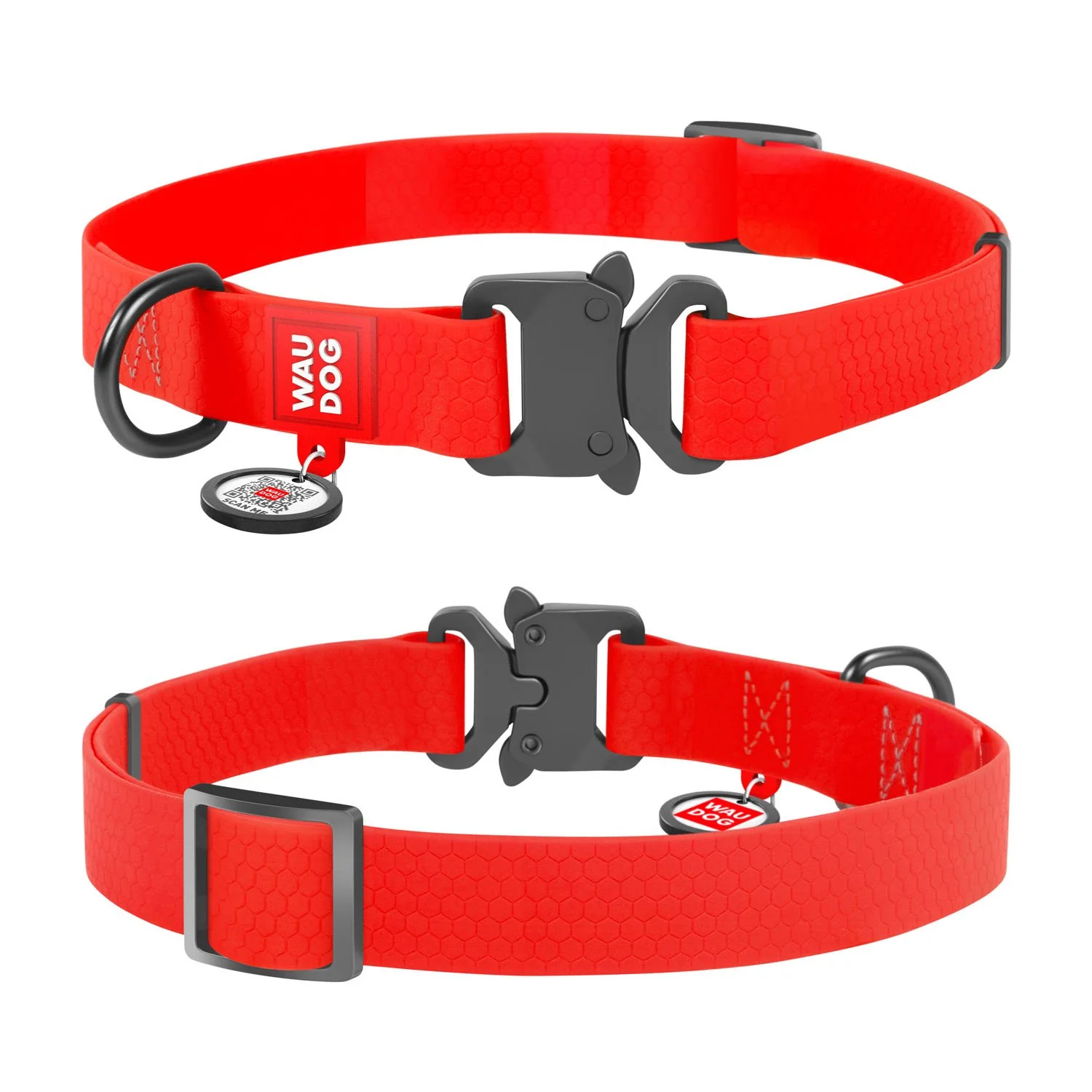 Vode odolný obojok WAU DOG červený, Obvod krku: 24- 40cm, šírka: 20mm