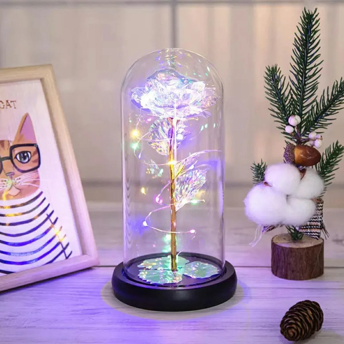 Darček večná ruža v skle LED biela ROSE OF LOVE VRS-25W