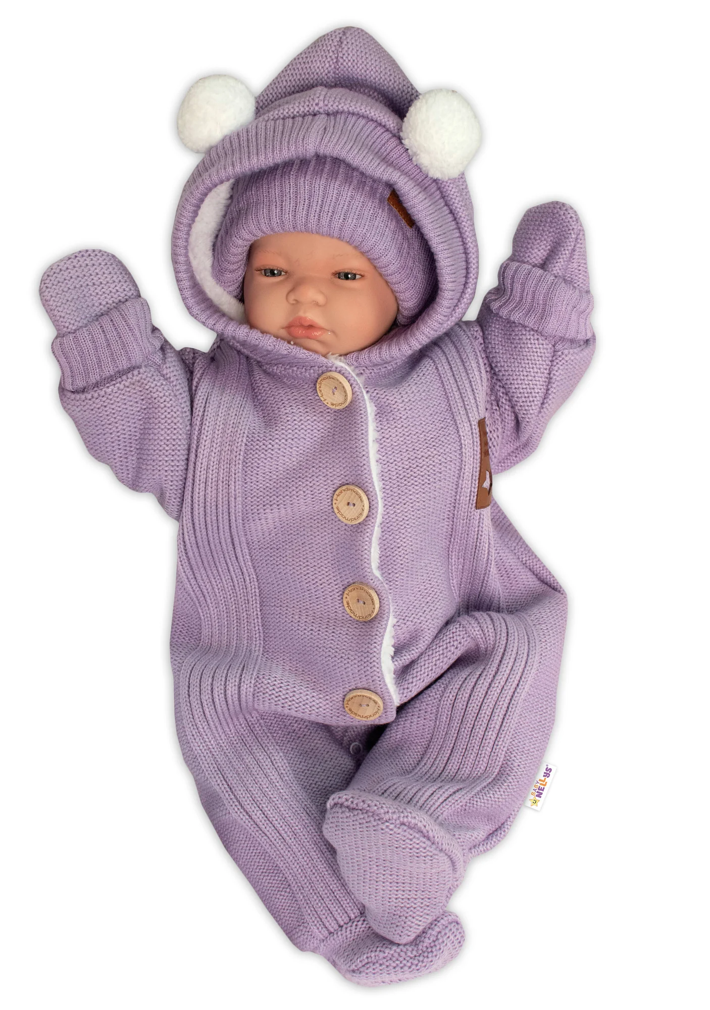 Baby Nellys Pletená kombinéza/overal LUX STAR s kožúškom - dvojvrstvová, fialová, veľ. 74