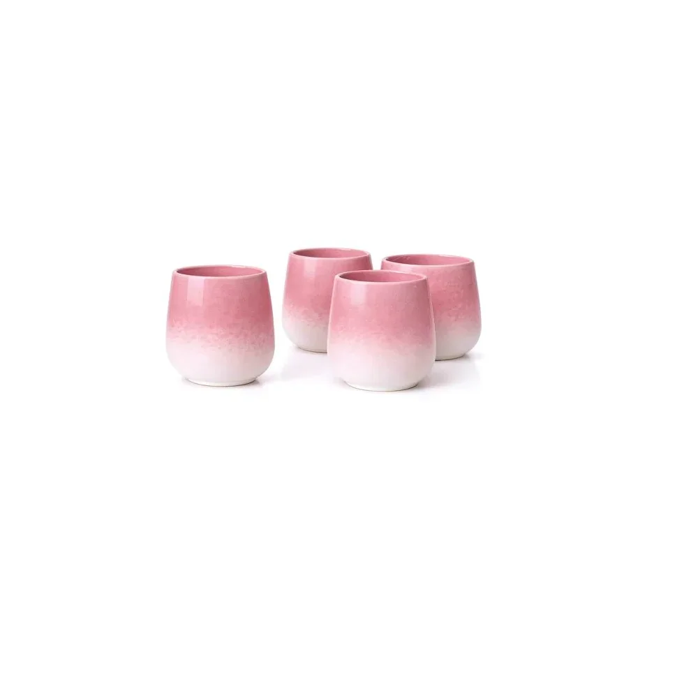 Set japonských keramických šálok Sakura 4ks šálky na čaj bez uška, zaoblený tvar, čerešňový kvet