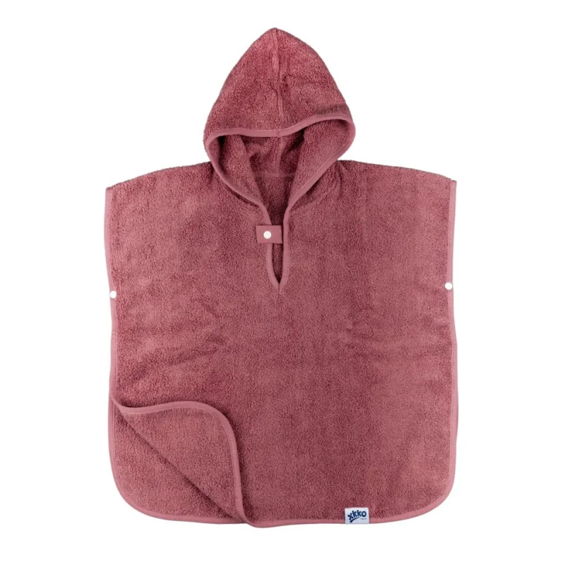 XKKO Organic BIO detské bavlnené pončo s kapucňou – Mesa Rose