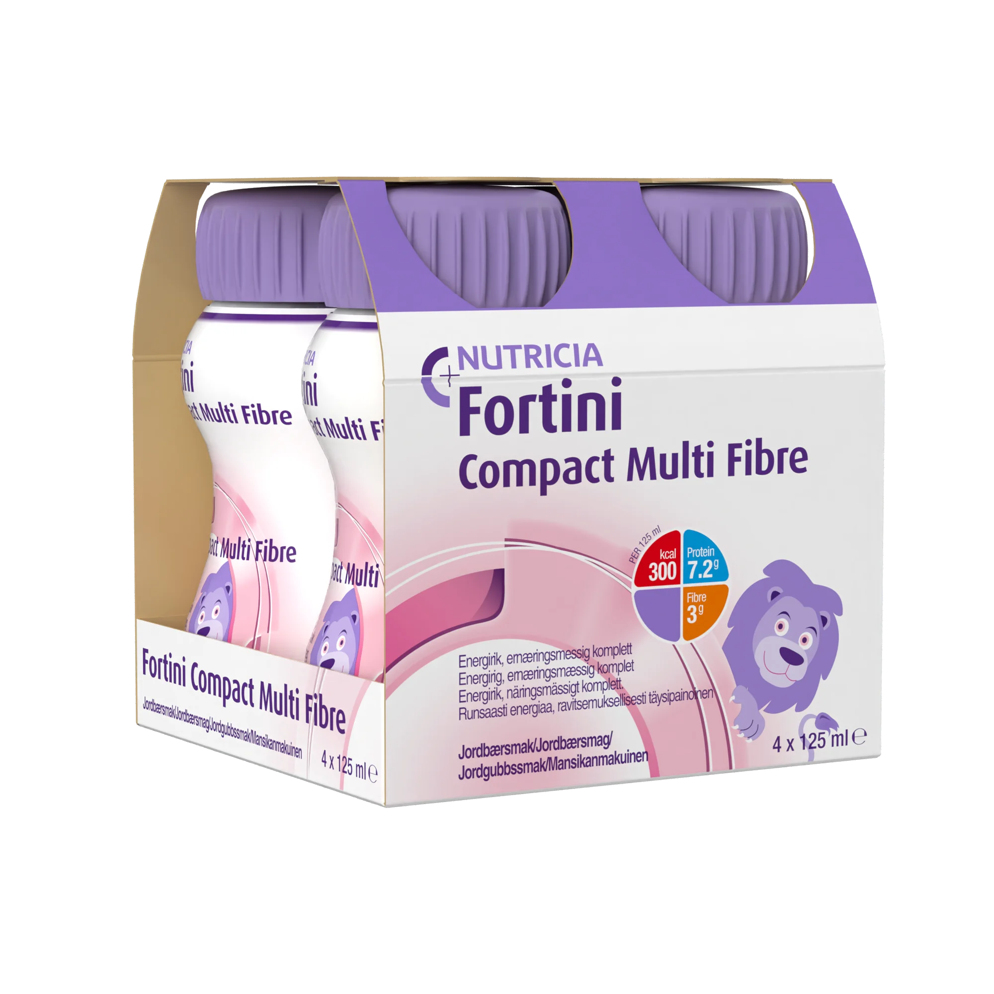 Fortini Compact Multi Fibre s jahodovou príchuťou 4×125 ml, tekutá výživa pre deti