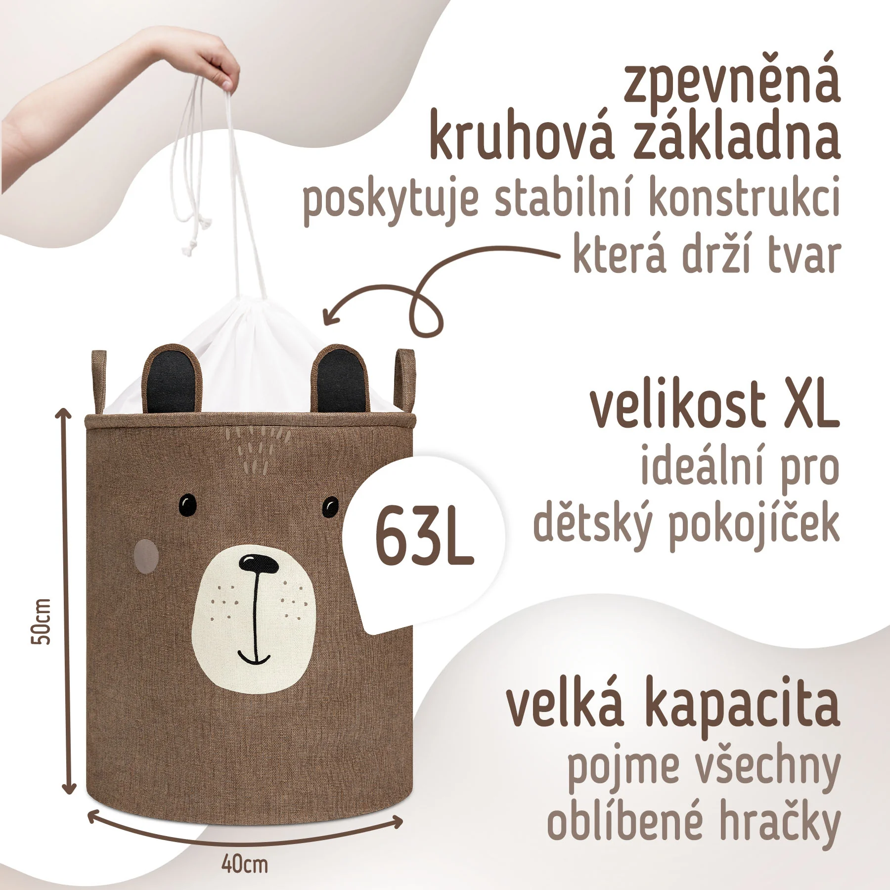 SIPO Premium kôš na hračky XL 63 l so šnúrkou, Brown Bear