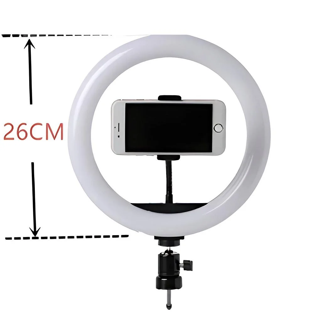 LED kruhové svetlo Tripod s držiakom na mobil - Čierna 26 cm, 3 režimy svetla