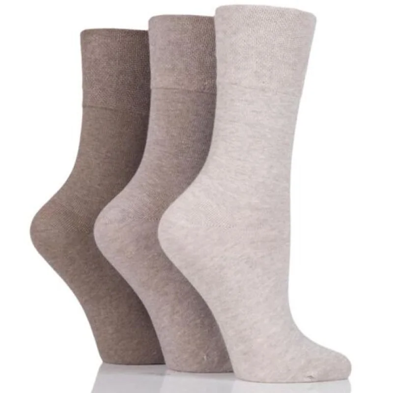 IOMI Gentle Grip 37-42 dámske diabetik ponožky HNEDÉ 3 páry voľný lem bez gumičiek