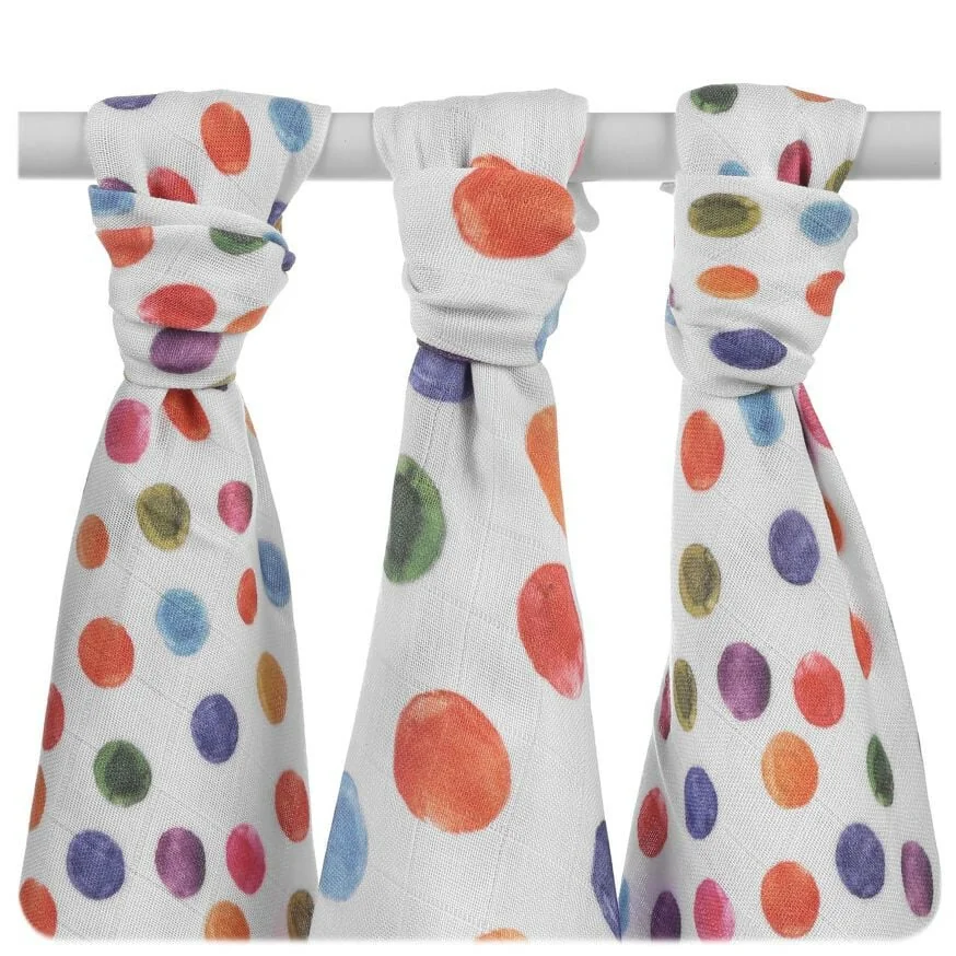 BMB Bambusová plienka Digi - Watercolour Polka Dots, 70x70 MIX 3ks
