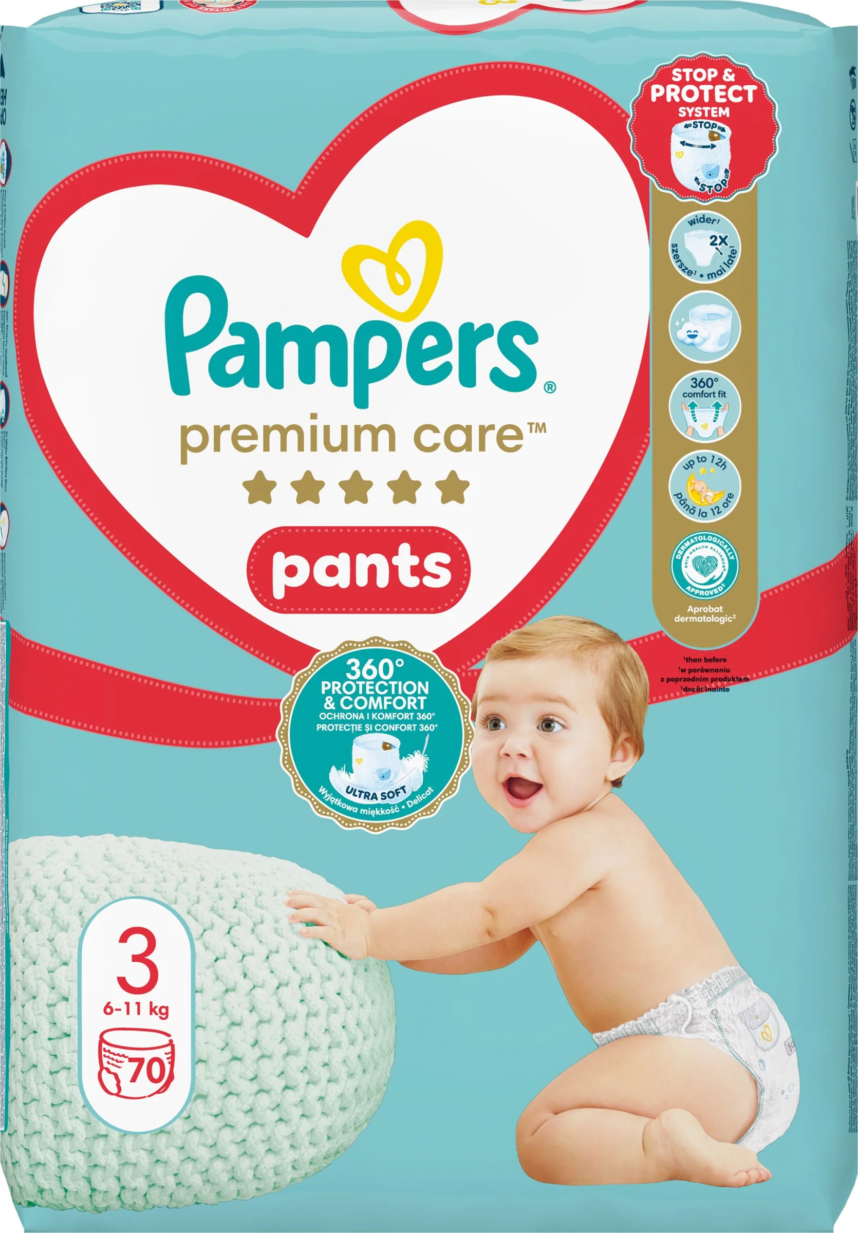 Pampers Premium Care plienkové nohavičky veľkosť 3, 70 ks, 6kg-11kg 1×70 ks, plienkové nohavičky