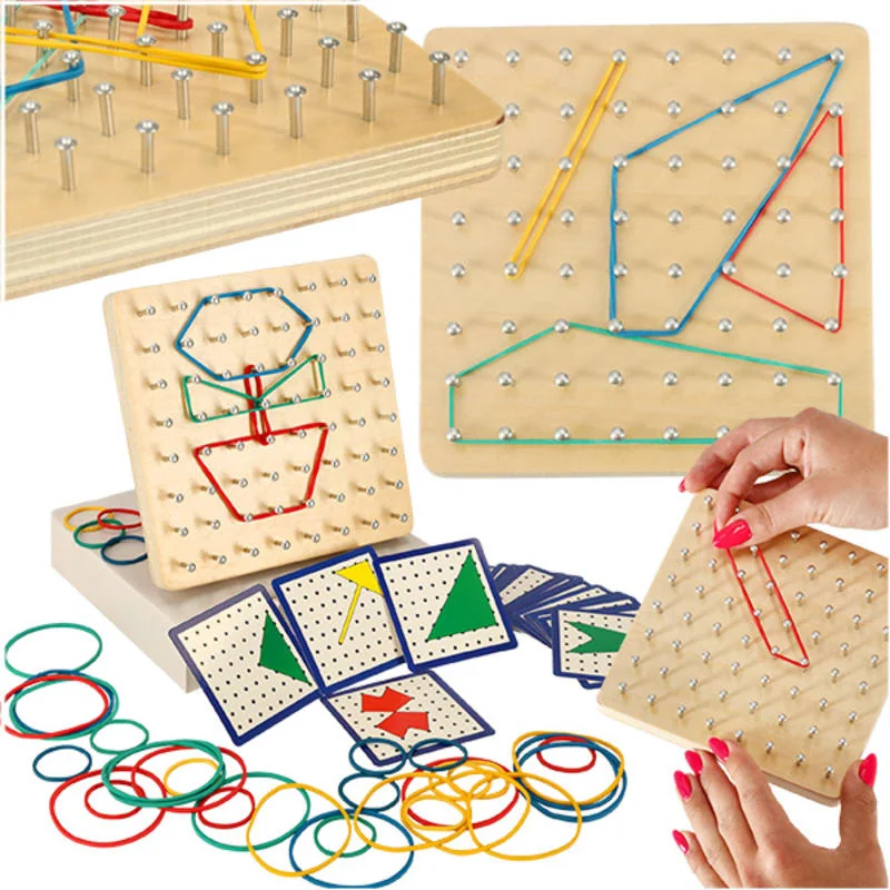 GEOBOARD – drevený geoplán s gumičkami a kartami (vzory)