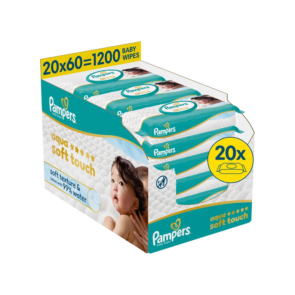 Pampers Aqua Soft Touch Detské Čistiace Obrúsky 20×60 ks