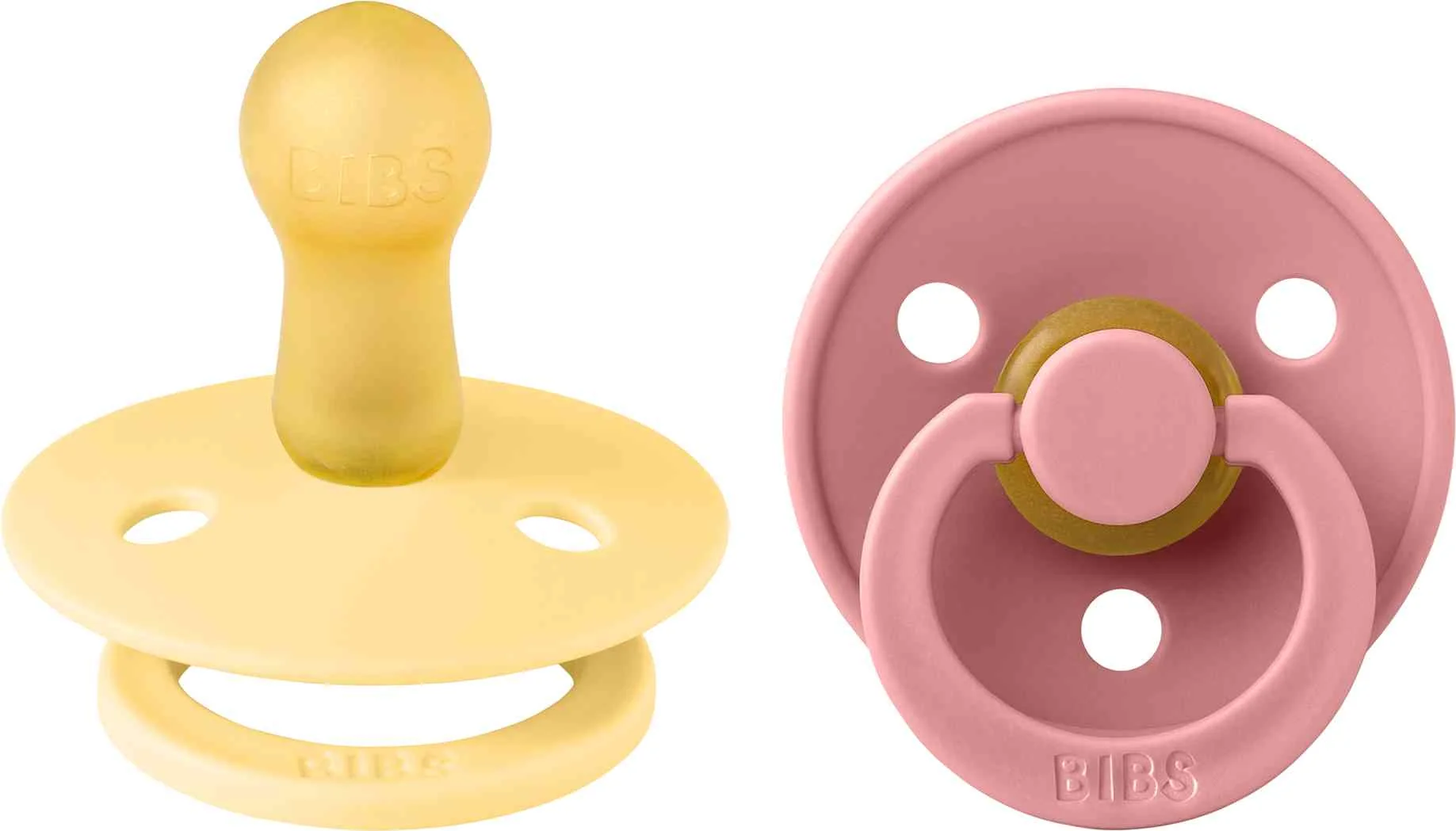 BIBS Colour cumlíky z prírodného kaučuku 2ks - veľkosť 2, Pale Butter / Dusty Pink 1×2ks, cumlík