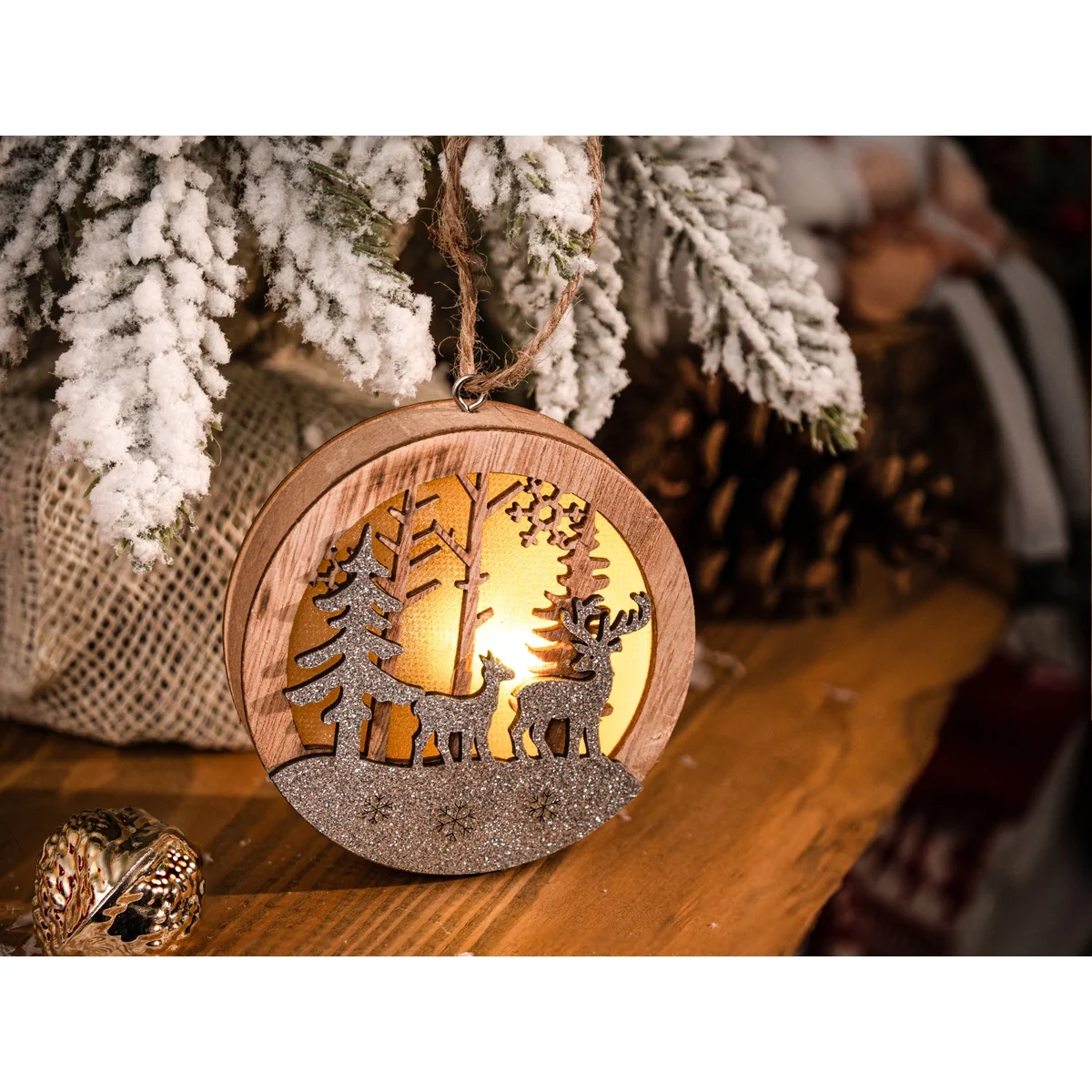 MagicHome vianočný LED jeleň v guli, balenie 12 ks Závesný, MDF, 8,5x2x8,5 cm