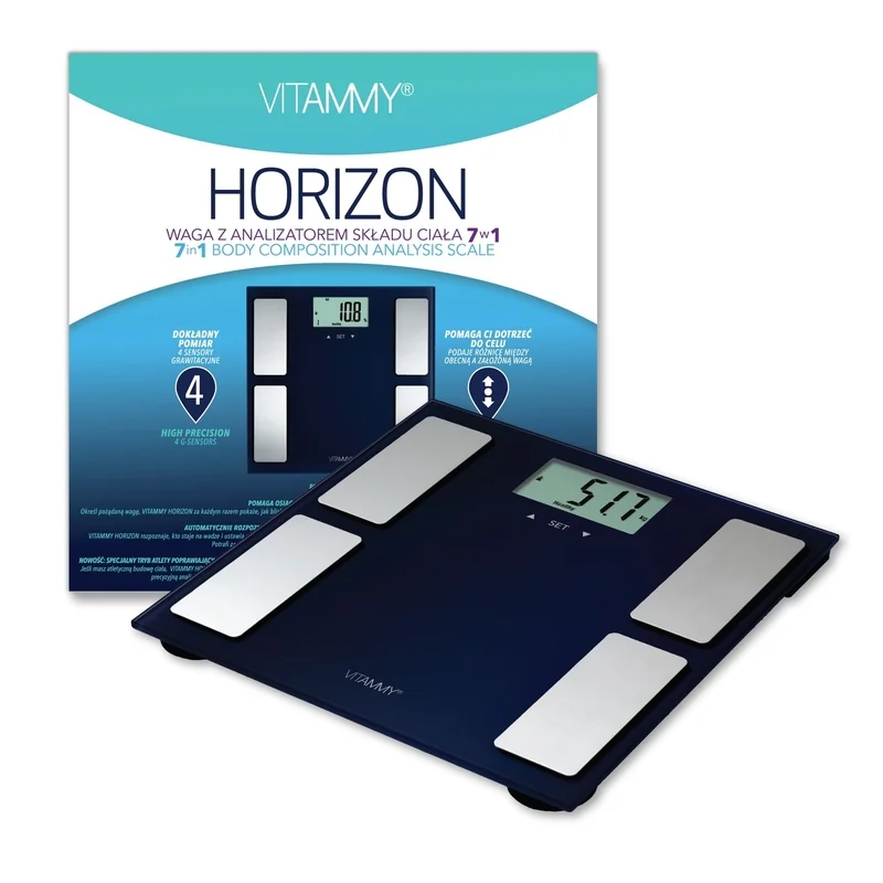 VITAMMY HORIZON Kúpeľňová váha a váha pre športovcov s funkciou SENSE ON, modrá 1×1 ks