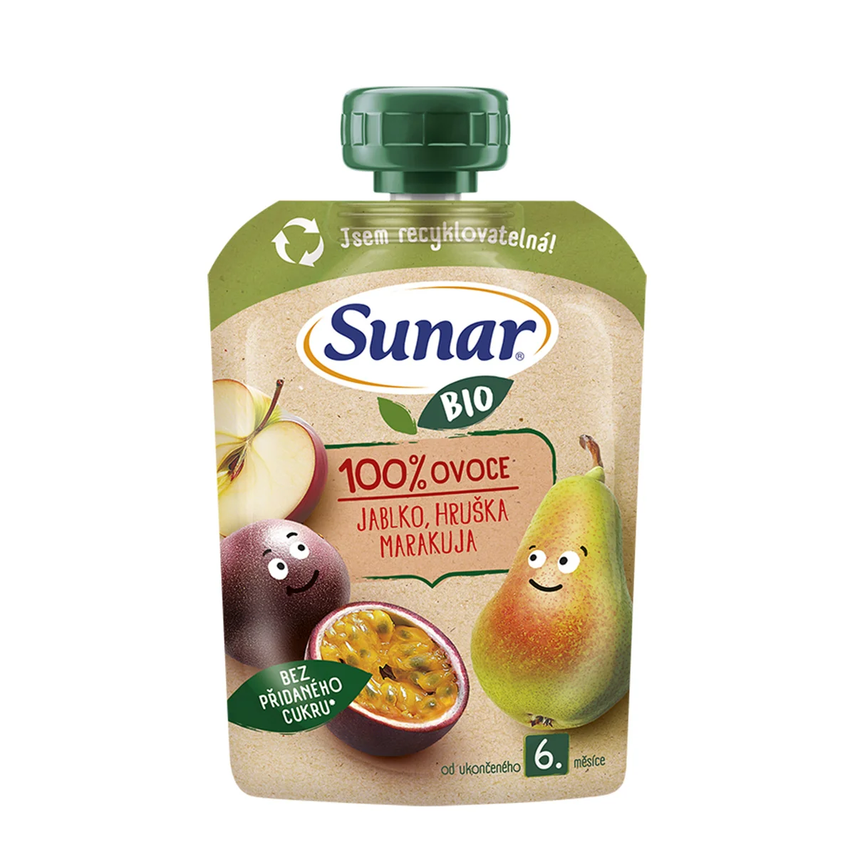 Sunar BIO ovocná kapsička Jablko, hruška, marakuja, 6m+ 100 g