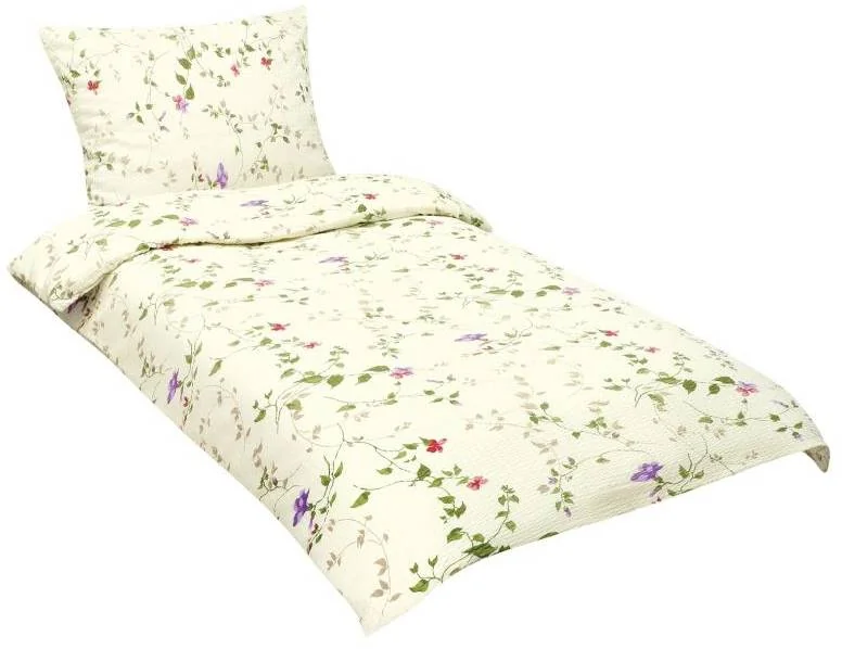 Obliečky krep 80/497 fialky na smotanovej 140x220, 70x90 1×1 ks, obliečky