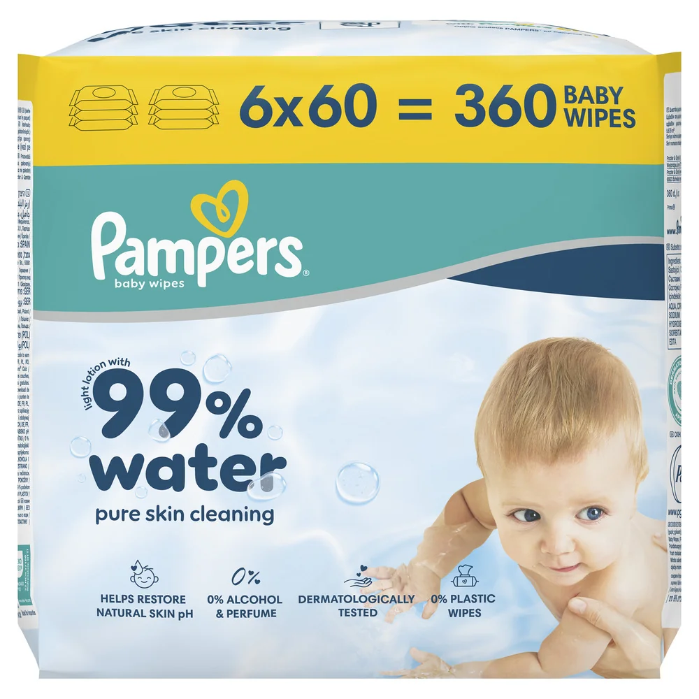 Pampers 99 % Water detské čistiace obrúsky 6 x 60 ks