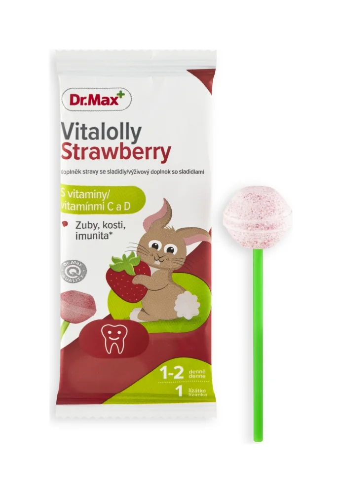 Dr. Max VITALOLLY STRAWBERRY 1×1 ks, jahodové lízanky