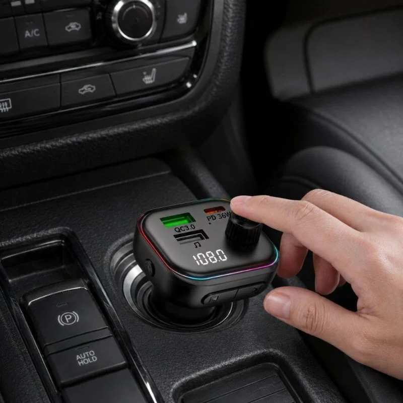 Tech-Protect CC07 FM Bluetooth Transmitter autonabíjačka 2x USB / USB-C 54W, čierna C 54W, čierna