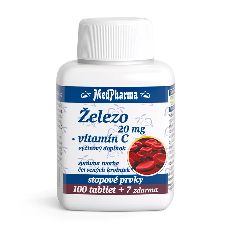 MedPharma ŽELEZO 20MG + Vit. C 1×107 tbl, ŽELEZO + Vitamín C