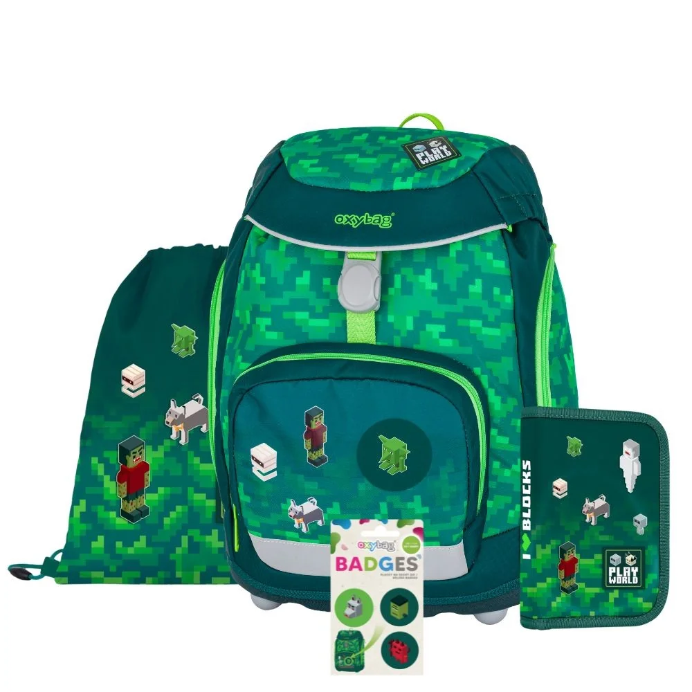 Školský set OXY SHERPY Playworld 4 ks s plackami motív Playworld