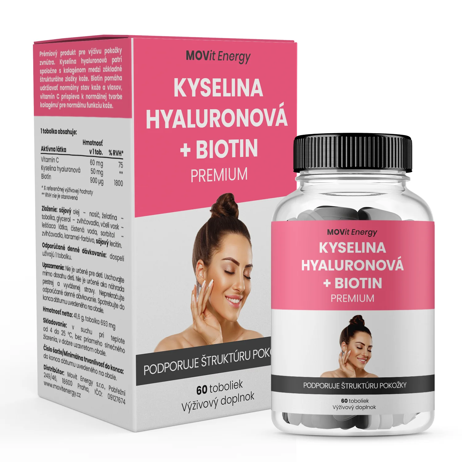 MOVit Kyselina hyaluronová + Biotin PREMIUM 60 toboliek