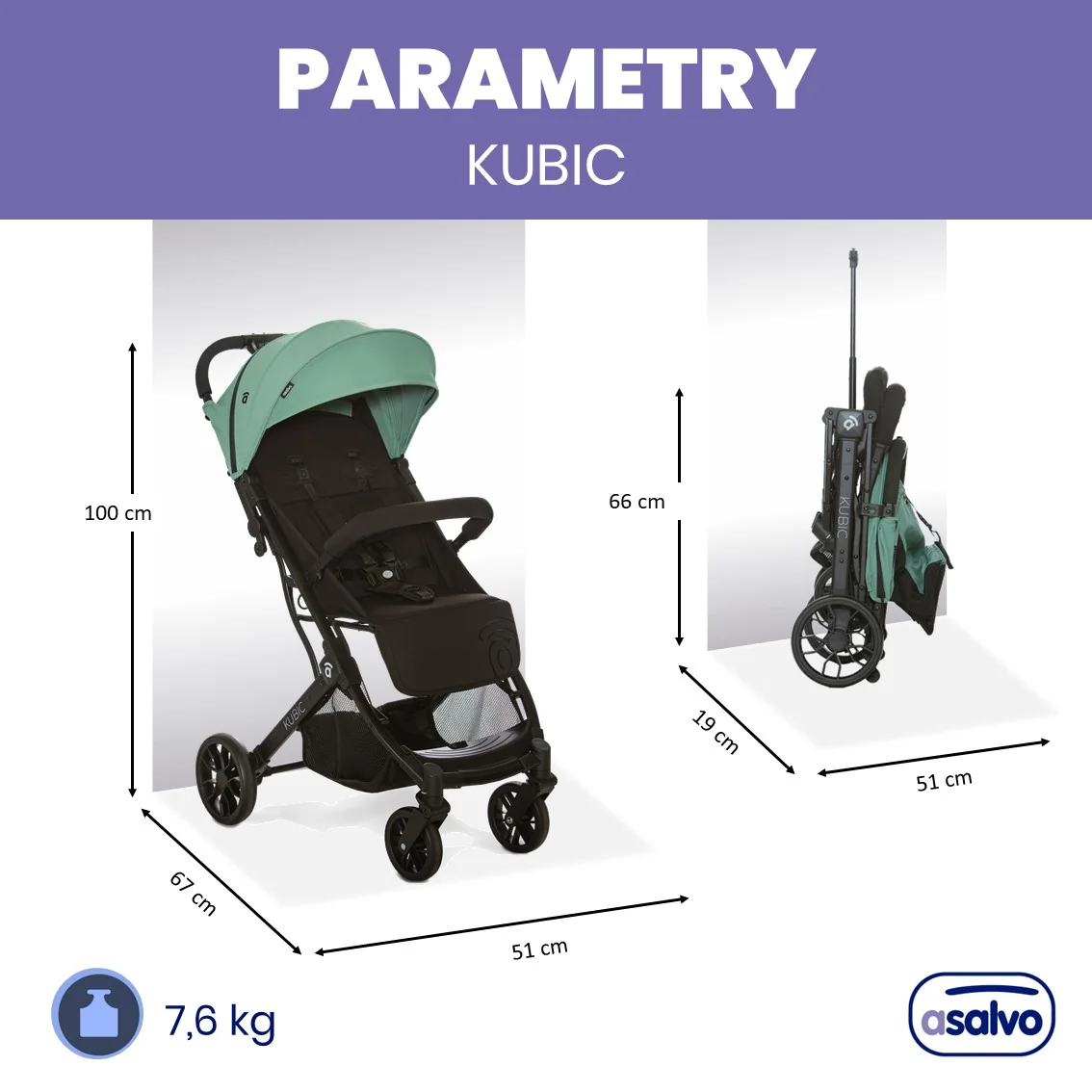 Asalvo Kubic 2 cestovný kočík zelený 0–22 kg
