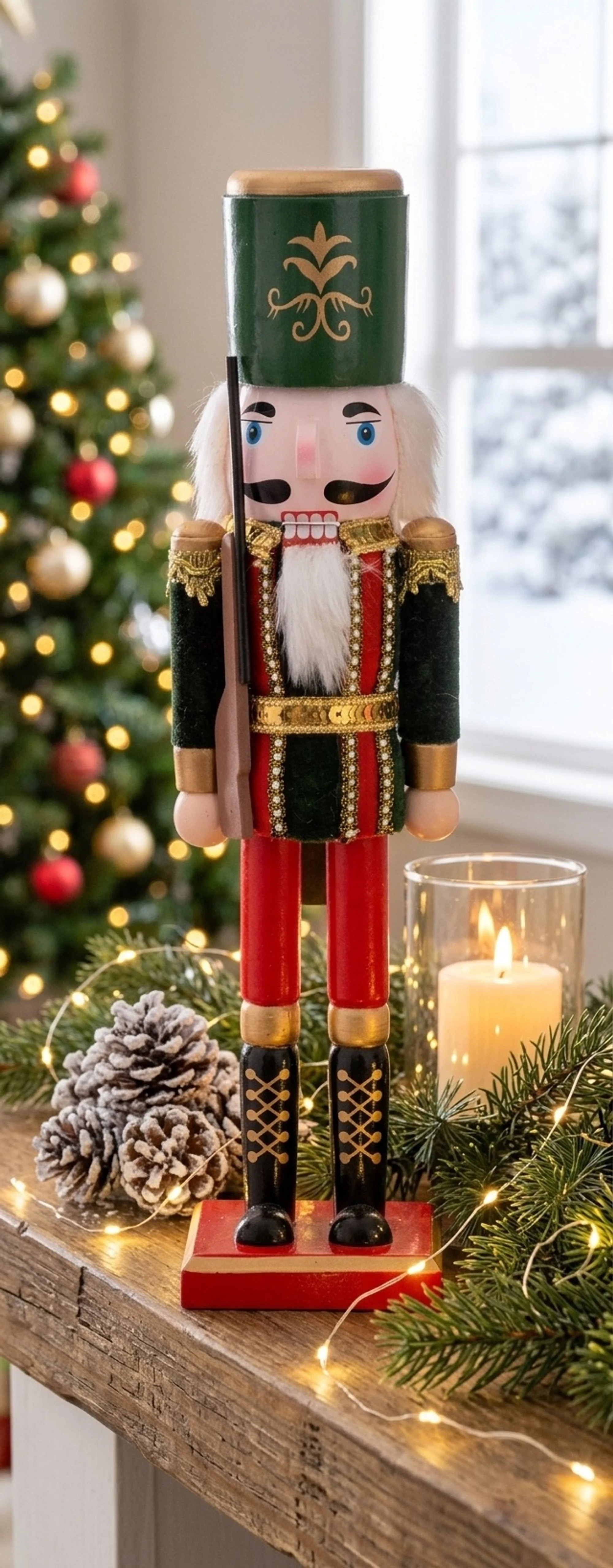 MagicHome vianočný luskáčik Woodeco s čapicou, 1 ks Drevo, 38 cm