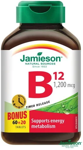 JAMIESON VITAMÍN B12 METYLKOBALAMÍN 1200 μg 1×80 tbl, s postupným uvoľňovaním