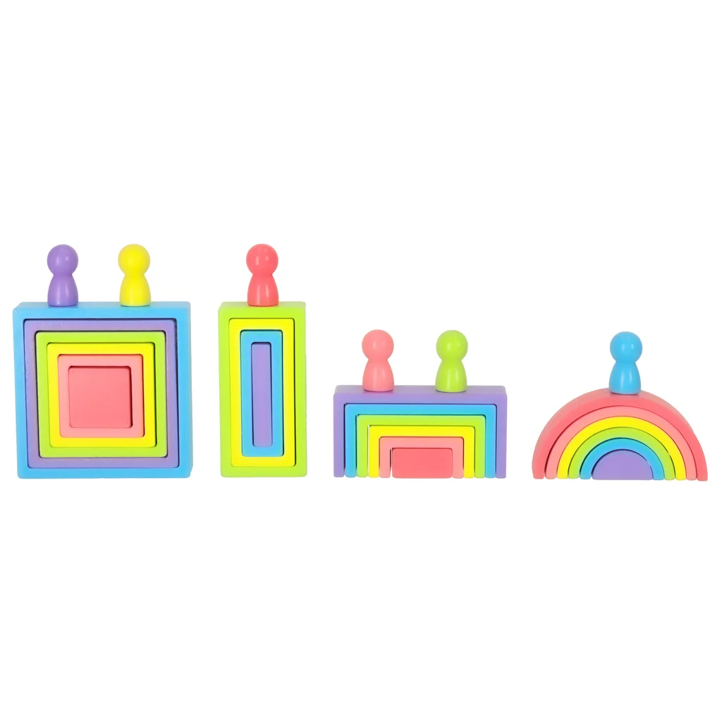 Montessori drevené dúhové puzzle – sada blokov a figúrok