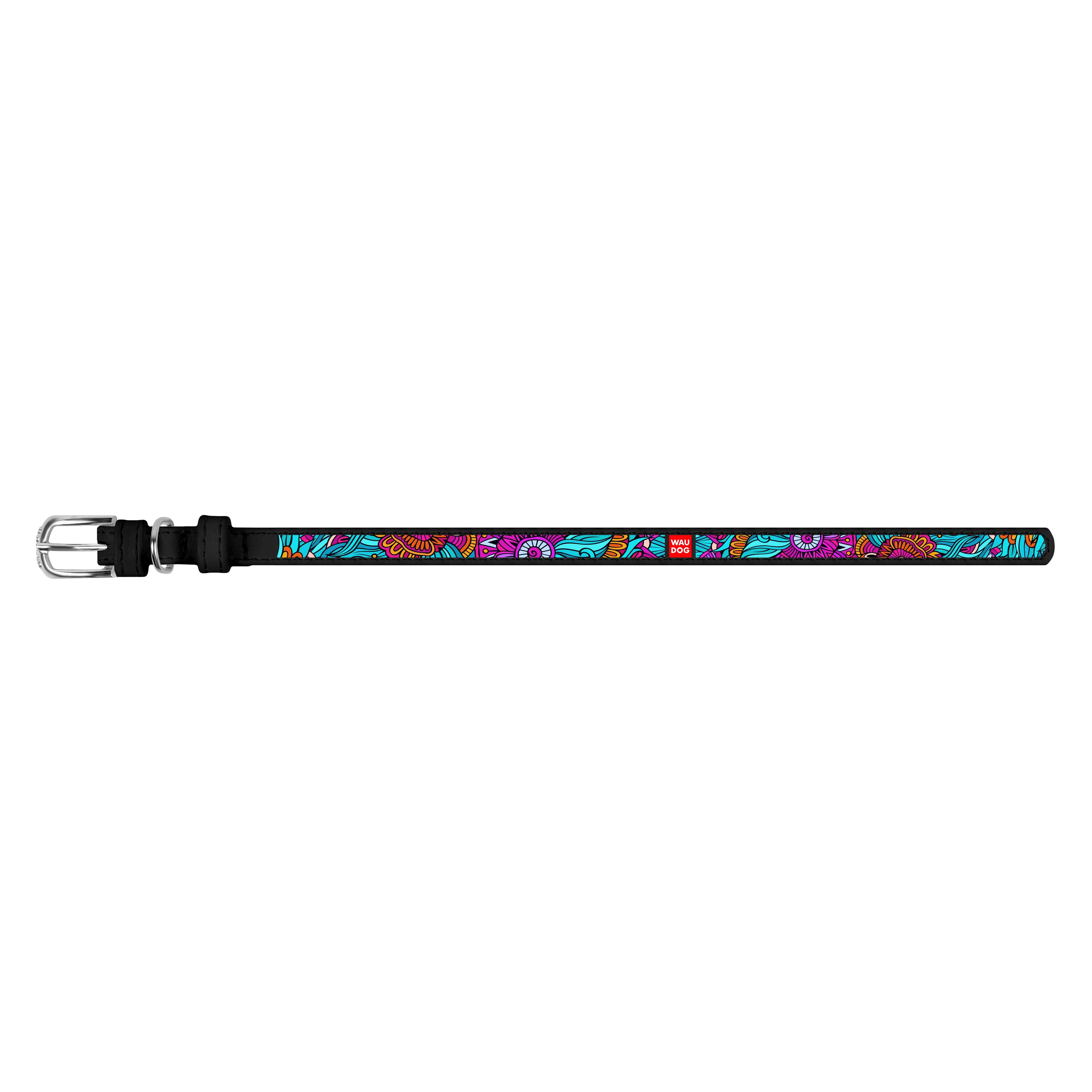 Kožený obojok so vzorom SUMMER čierny, Obvod krku: 30-39 cm, širka: 20 mm