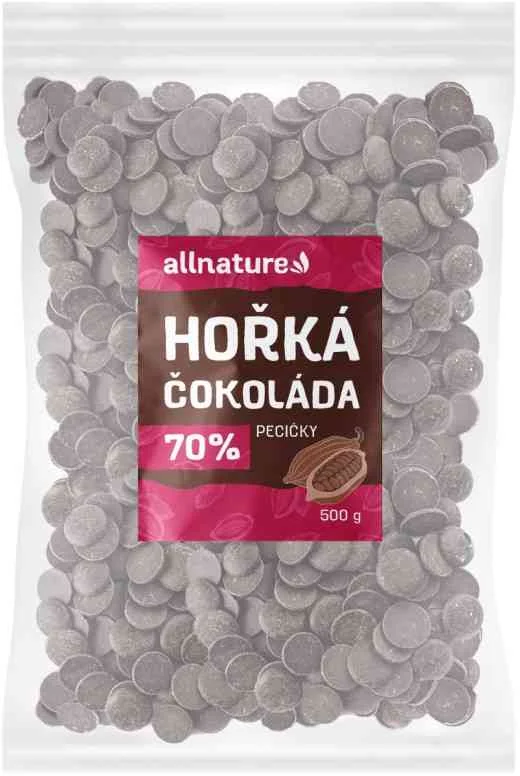 Allnature Horká čokoláda 70% pecičky 1×500 g, lupienky s príchuťou horkej čokolády