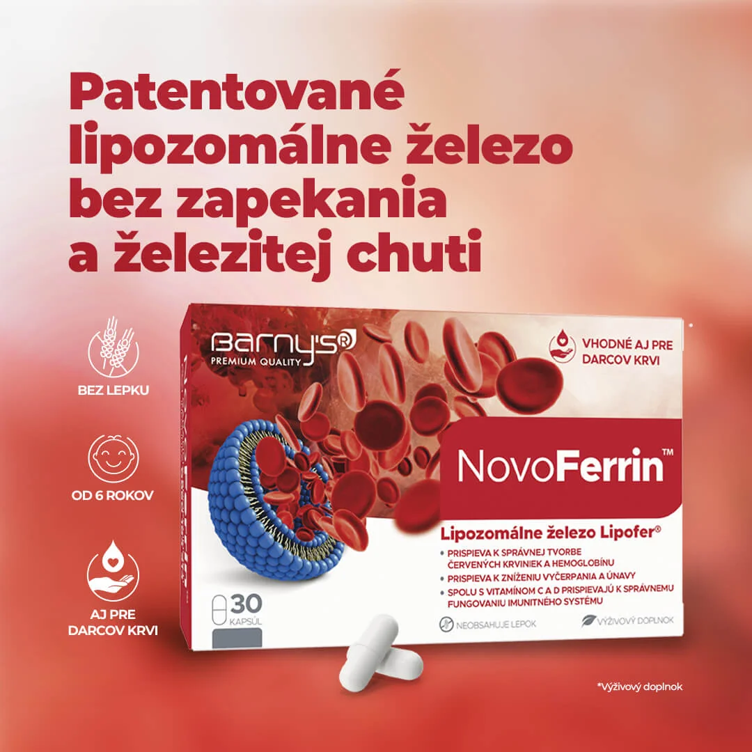 Barny’s NovoFerrin 30 cps 1×30 cps, sofistikovaná forma patentovaného lipozomálneho železa s efektívnym pôsobením