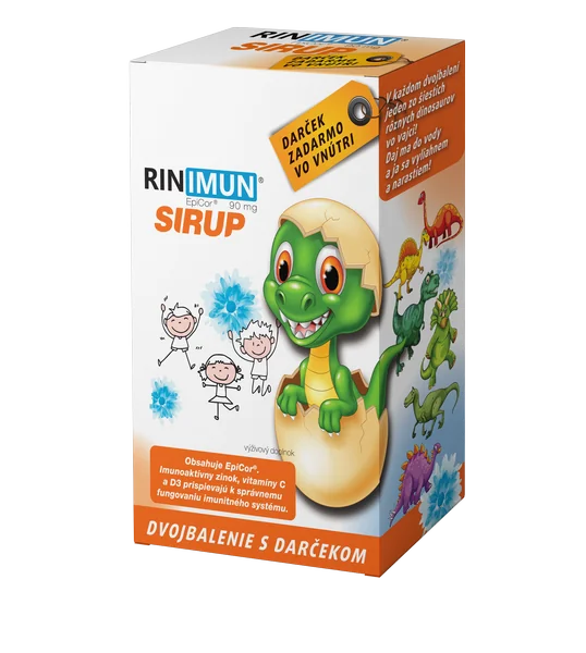 RINIMUN sirup DVOJBALENIE + darček (hračka - vo vode rastúci dinosaurus) 2×120 ml, výživový doplnok