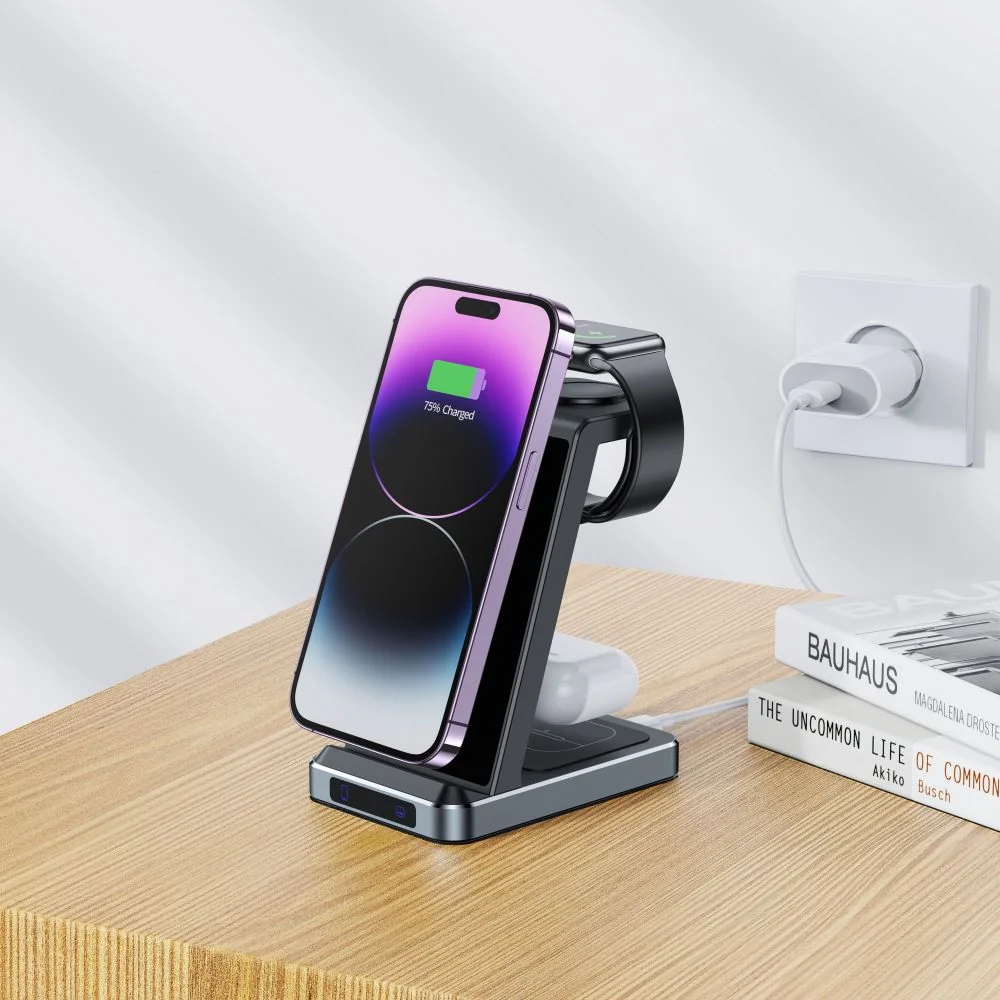Tech-Protect A26 3in1 bezdrôtová nabíjačka na mobil / Apple Watch / Airpods, čierna rpods, čierna