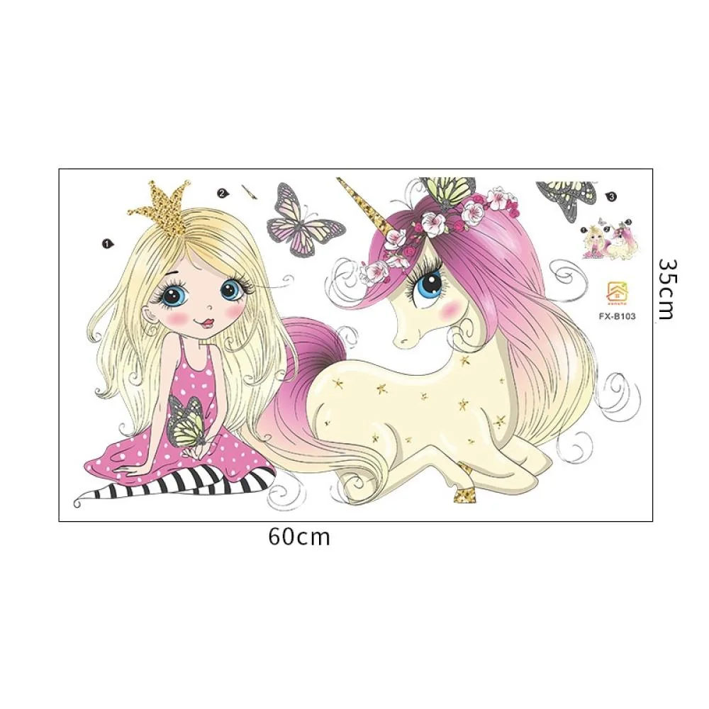 Samolepka na stenu / Tapeta Princess and Unicorn 