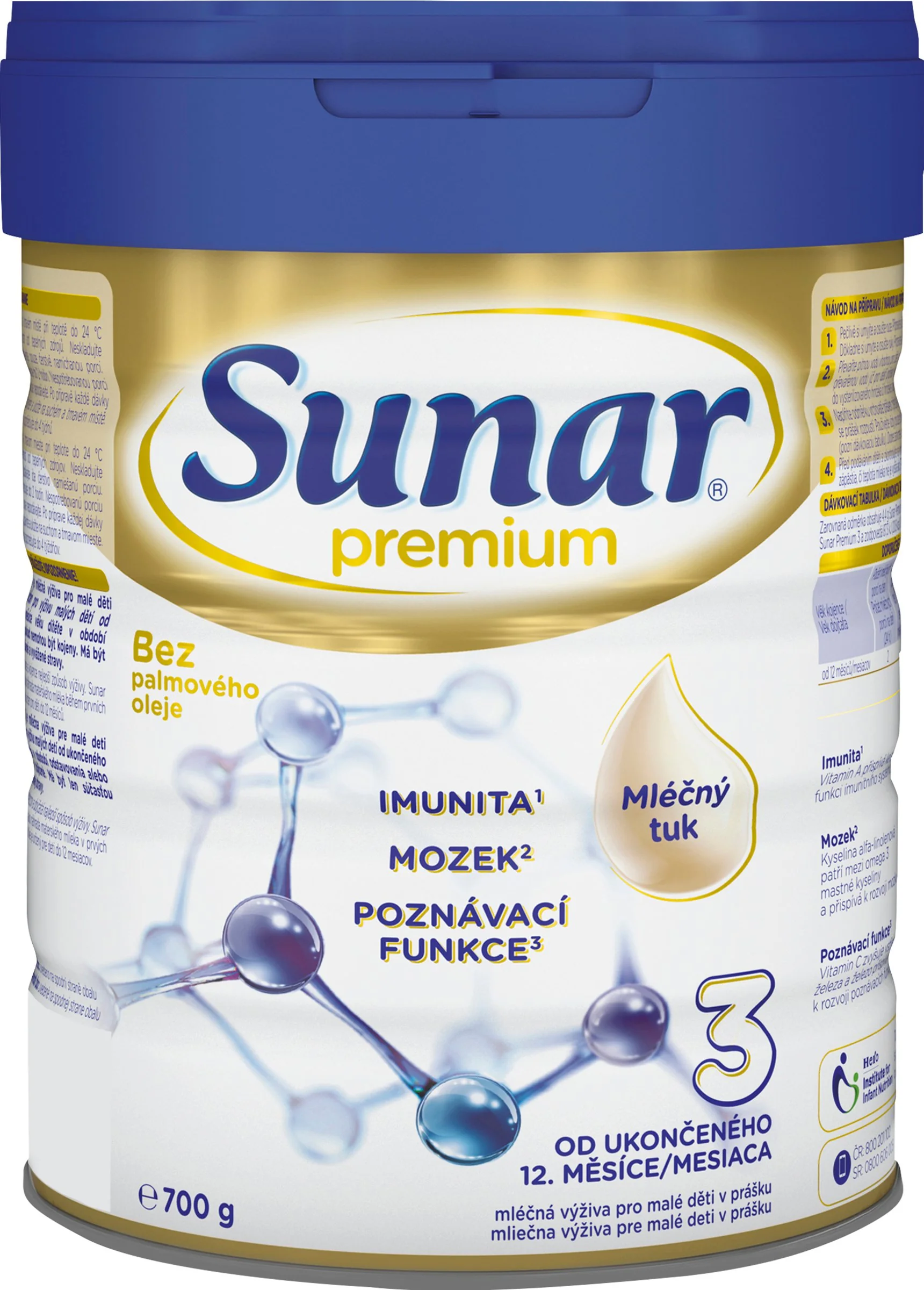 Sunar Premium 3 batoľacie mlieko 1×700 g, dojčenské mlieko, od 12. mesiaca