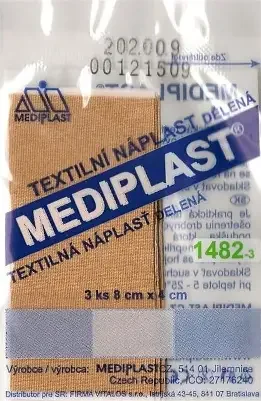 MEDIPLAST Textilná náplasť delená 1482, 8 cm x 4 cm, s vankúšikom 3 ks