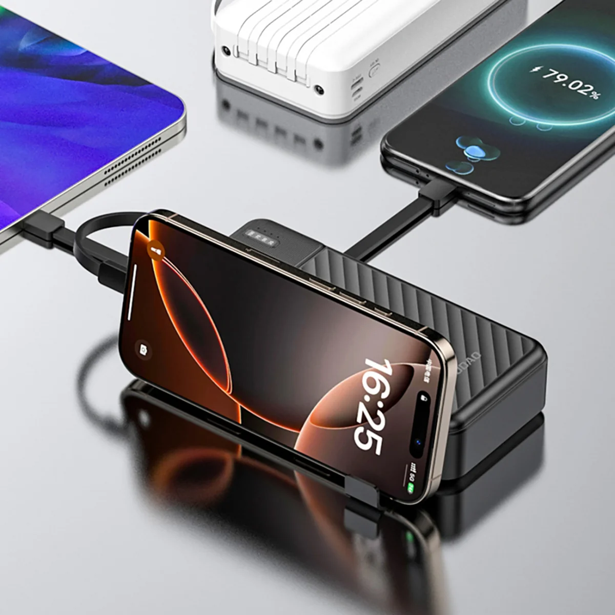 Dudao K11 Pro Power Bank 20000mAh + kábel USB / USB-C / Lightning / Micro USB 10W, čierny cro USB 10W, čierny