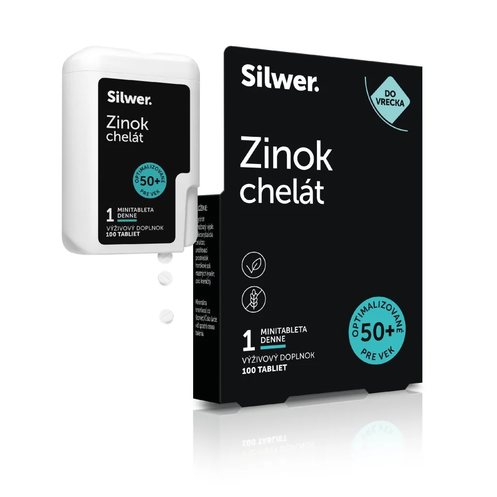 Silwer Zinok chelát, minitablety v dvojbalení 100 + 100 minitabliet. Vlasy, nechty, pokožka, kosti.