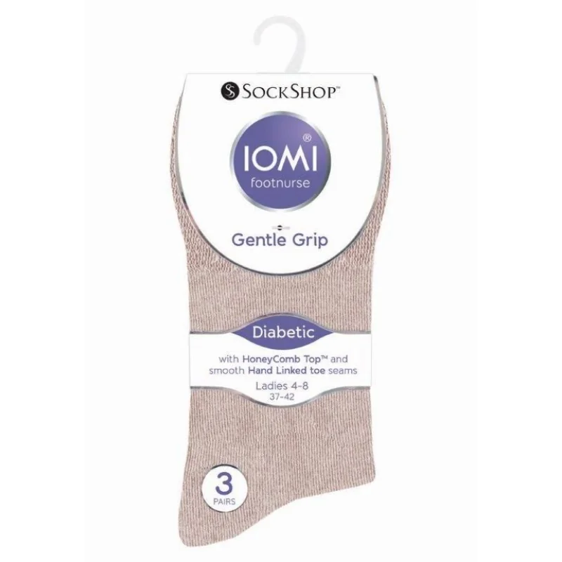 IOMI Gentle Grip 37-42 dámske diabetik ponožky HNEDÉ 3 páry voľný lem bez gumičiek